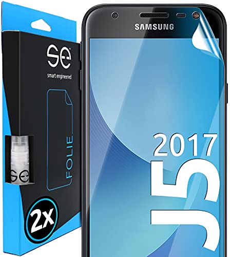 s.e Schutzfolie für Samsung Galaxy J5, 2 Stück, Full Screen, Positionierhilfe, J5 Panzerfolie, transparente Displayfolie, funktionierende Alternative zu J5 Schutzglas, Schutzglasfolie von smart engineered