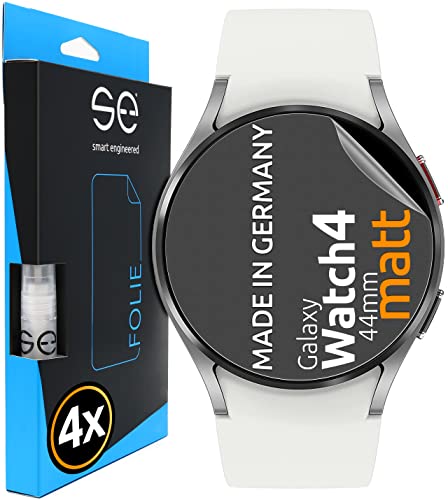 4x se® 3D SCHUTZFOLIE Entspiegelt für Samsung Galaxy Watch 4 (44mm),Anti-Staub, 100% Fingerabdruck & FaceID kompatibel, einfache blasenfreie Installation, Ultra-Klar, Kratzfest, aus Deutschland von smart engineered
