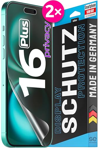 2x se® 3D SCHUTZFOLIE Privacy für Apple iPhone 16 Plus,Blickschutz, 100% Fingerabdruck & FaceID kompatibel, einfache blasenfreie Installation, Ultra-Klar, Stoß-Kratzfest, aus Deutschland von smart engineered