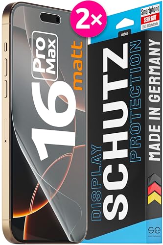 2X se® 3D SCHUTZFOLIE Entspiegelt für Apple iPhone 16 Pro Max,Anti-Staub, 100% Fingerabdruck & FaceID kompatibel, einfache blasenfreie Installation, Ultra-Klar, Stoß-Kratzfest, aus Deutschland von smart engineered