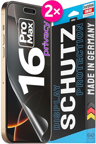 2X se® 3D SCHUTZFOLIE Privacy für Apple iPhone 16 Pro Max,Blickschutz, 100% Fingerabdruck & FaceID kompatibel, einfache blasenfreie Installation, Ultra-Klar, Stoß-Kratzfest, aus Deutschland von smart engineered