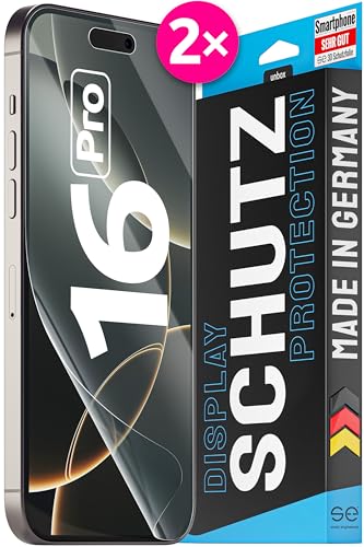 2X se® 3D SCHUTZFOLIE Transparent für Apple iPhone 16 Pro,Selbstheilend, 100% Fingerabdruck & FaceID kompatibel, einfache blasenfreie Installation, Ultra-Klar, Stoß-Kratzfest, aus Deutschland von smart engineered