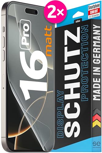 2X se® 3D SCHUTZFOLIE Entspiegelt für Apple iPhone 16 Pro,Anti-Staub, 100% Fingerabdruck & FaceID kompatibel, einfache blasenfreie Installation, Ultra-Klar, Stoß-Kratzfest, aus Deutschland von smart engineered