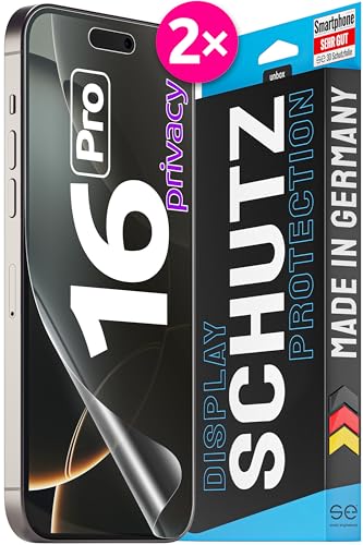 2x se® 3D SCHUTZFOLIE Privacy für Apple iPhone 16 Pro,Blickschutz, 100% Fingerabdruck & FaceID kompatibel, einfache blasenfreie Installation, Ultra-Klar, Stoß-Kratzfest, aus Deutschland von smart engineered