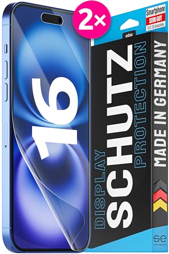 2x se® 3D SCHUTZFOLIE Transparent für Apple iPhone 16,Selbstheilend, 100% Fingerabdruck & FaceID kompatibel, einfache blasenfreie Installation, Ultra-Klar, Stoß-Kratzfest, aus Deutschland von smart engineered