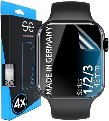 smart engineered [4 Stück] 3D Schutzfolien kompatibel mit Apple Watch 42mm (Series 1/2 / 3), transparente HD Displayschutz-Folie, Schutz vor Schmutz und Kratzern, kein Schutzglas von smart engineered