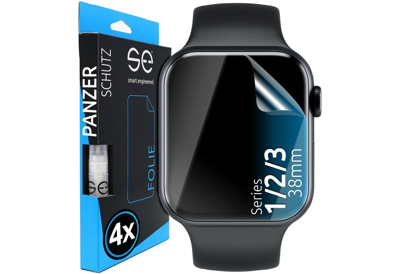 smart engineered 4x se® 3D Schutzfolie Apple Watch 38mm, Displayschutzfolie von smart engineered