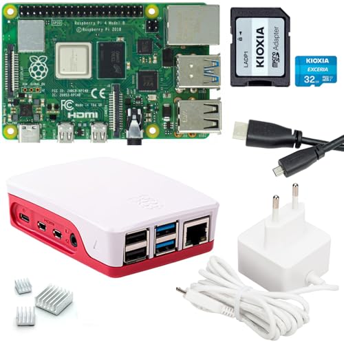 Raspberry Pi 4 4GB Starter-Set | 32GB SD Karte | USB-C Netzteil | Gehäuse | 4K Micro HDMI Kabel | 3 Kühlkörper | Raspberry Pi 4 Model B 4GB RAM von smart-home-komponente