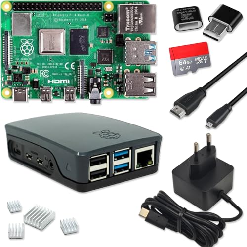 Raspberry Pi 4 4GB Starter-Set | 64GB Micro SD Karte | USB-C Netzteil | Gehäuse schwarz | 4K Micro HDMI Kabel | 4 Kühlkörper | Raspberry Pi 4 Model B 4GB RAM von smart-home-komponente