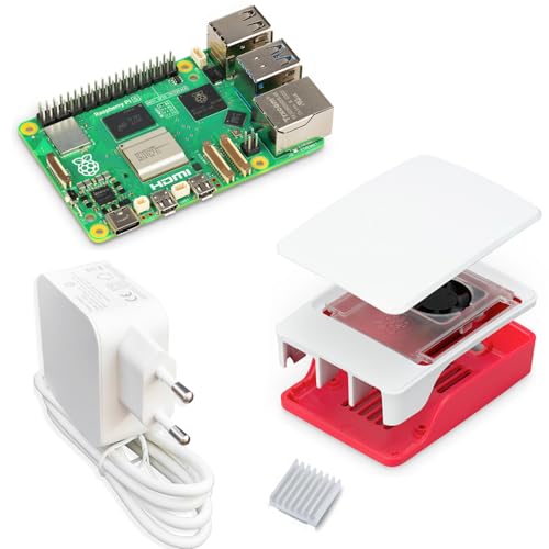 Raspberry Pi 5 4GB Starter-Kit/USB-C 45W Netzteil/Gehäuse mit Lüfter/Rot - Weiß Raspberry Pi 5 4GB Starter-Kit/USB-C 45W Netzteil/Gehäuse mit Lüfter/Rot - Weiß von smart-home-komponente