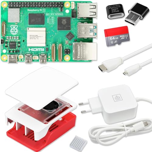 Raspberry Pi 5 8GB Starter-Kit | USB-C 45W Netzteil | Gehäuse mit Lüfter | 64GB SD Karte | 4K Micro HDMI Kabel | Raspberry Pi 5 8GB RAM von smart-home-komponente