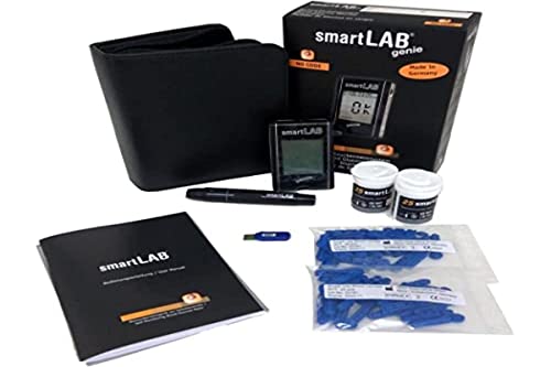 smartLAB genie Blutzuckermessgerät Vorteilspack mit großem Display mit 50 Blutzuckerteststreifen und 50 Lanzetten von smartLAB