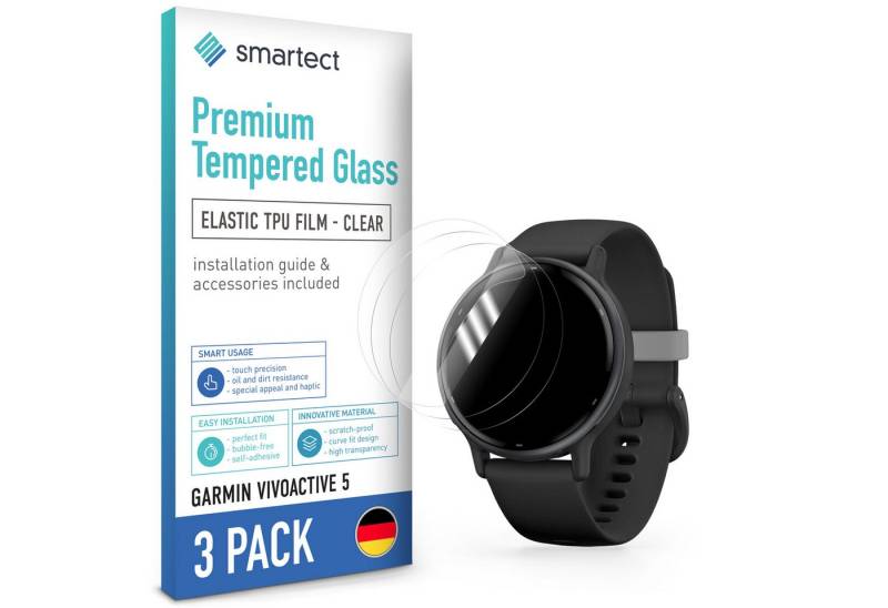 smartect Displayschutzfolie TPU Schutzfolie Klar für Garmin Vivoactive 5, 3 x Front für Garmin Vivoactive 5, 3 Stück, Anti-Fingerabdruck, Blasenfreie Installation von smartect
