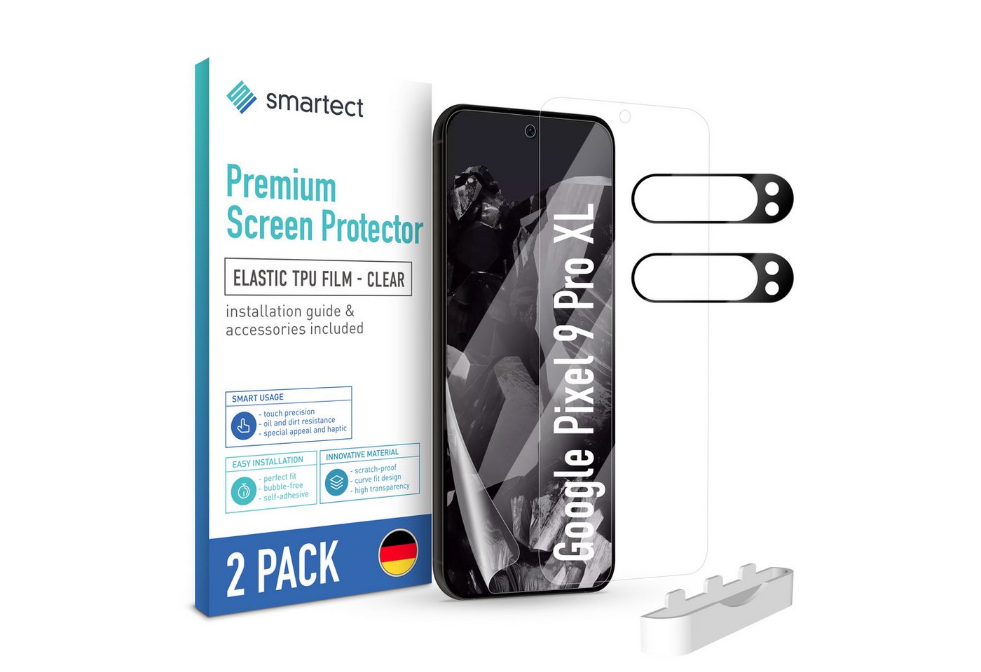 smartect Displayschutzfolie TPU Schutzfolie Klar für Google Pixel 9 Pro XL, 2 x Front + 2 x Cam für Google Pixel 9 Pro XL, 2 Stück, Anti-Fingerabdruck, Blasenfreie Installation smartect Displayschutzfolie TPU Schutzfolie Klar für Google Pixel 9 Pro XL, 2 x Front + 2 x Cam für Google Pixel 9 Pro XL, 2 Stück, Anti-Fingerabdruck, Blasenfreie Installation von smartect