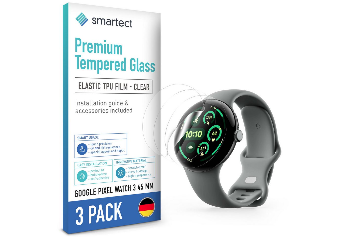 smartect Displayschutzfolie TPU Schutzfolie Klar für Google Pixel Watch 3 45 mm, 3 x Front für Google Pixel Watch 3 45 mm, 3 Stück, Anti-Fingerabdruck, Blasenfreie Installation smartect Displayschutzfolie TPU Schutzfolie Klar für Google Pixel Watch 3 45 mm, 3 x Front für Google Pixel Watch 3 45 mm, 3 Stück, Anti-Fingerabdruck, Blasenfreie Installation von smartect