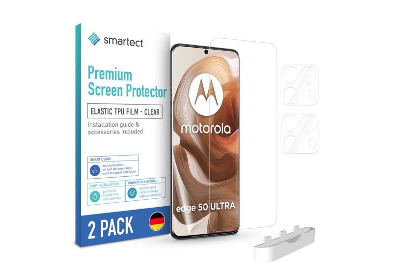 smartect Displayschutzfolie TPU Schutzfolie Klar für Motorola Edge 50 Ultra, 2 x Front + 2 x Cam für Motorola Edge 50 Ultra, 2 Stück, Anti-Fingerabdruck, Blasenfreie Installation von smartect