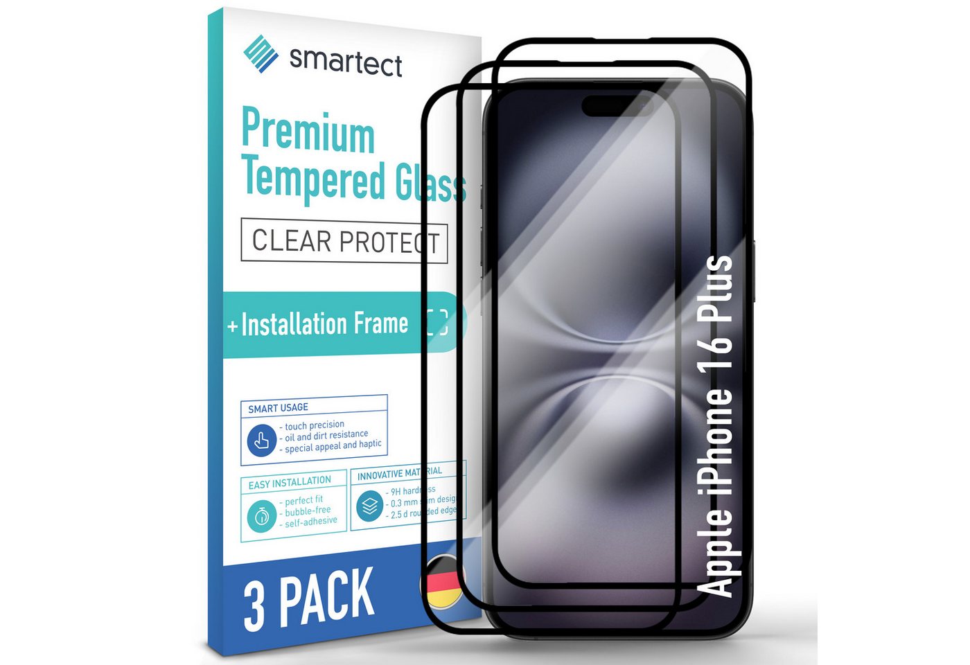 smartect Displayschutzglas Schutzglas Full Screen für iPhone 16 Plus, 3 Stück + Positionierhilfe für iPhone 16 Plus, 3 Stück, Anti-Fingerabdruck, 9H Härte, Blasenfreie Installation smartect Displayschutzglas Schutzglas Full Screen für iPhone 16 Plus, 3 Stück + Positionierhilfe für iPhone 16 Plus, 3 Stück, Anti-Fingerabdruck, 9H Härte, Blasenfreie Installation von smartect