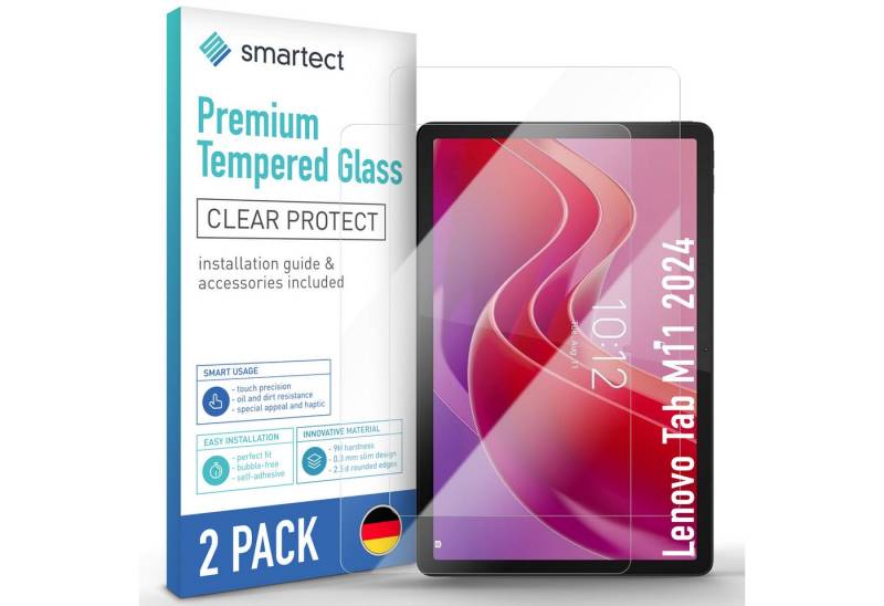 smartect Displayschutzglas Schutzglas Klar für Lenovo Tab M11 2024, 2 Stück für Lenovo Tab M11 2024, 2 Stück, Anti-Fingerabdruck, 9H Härte, Blasenfreie Installation von smartect