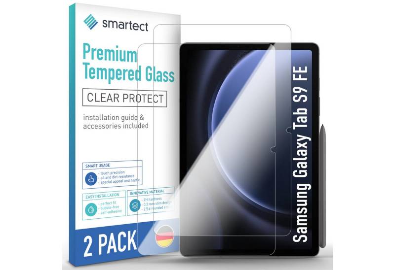 smartect Displayschutzglas Schutzglas Klar für Samsung Galaxy Tab S9 FE, 2 Stück für Samsung Galaxy Tab S9 FE, 2 Stück, Anti-Fingerabdruck, 9H Härte, Blasenfreie Installation von smartect