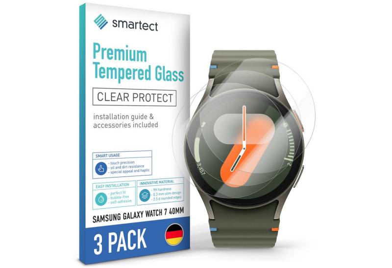 smartect Displayschutzglas Schutzglas Klar für Samsung Galaxy Watch 7 40mm, 3 Stück für Samsung Galaxy Watch 7 40mm, 3 Stück, Anti-Fingerabdruck, 9H Härte, Blasenfreie Installation von smartect