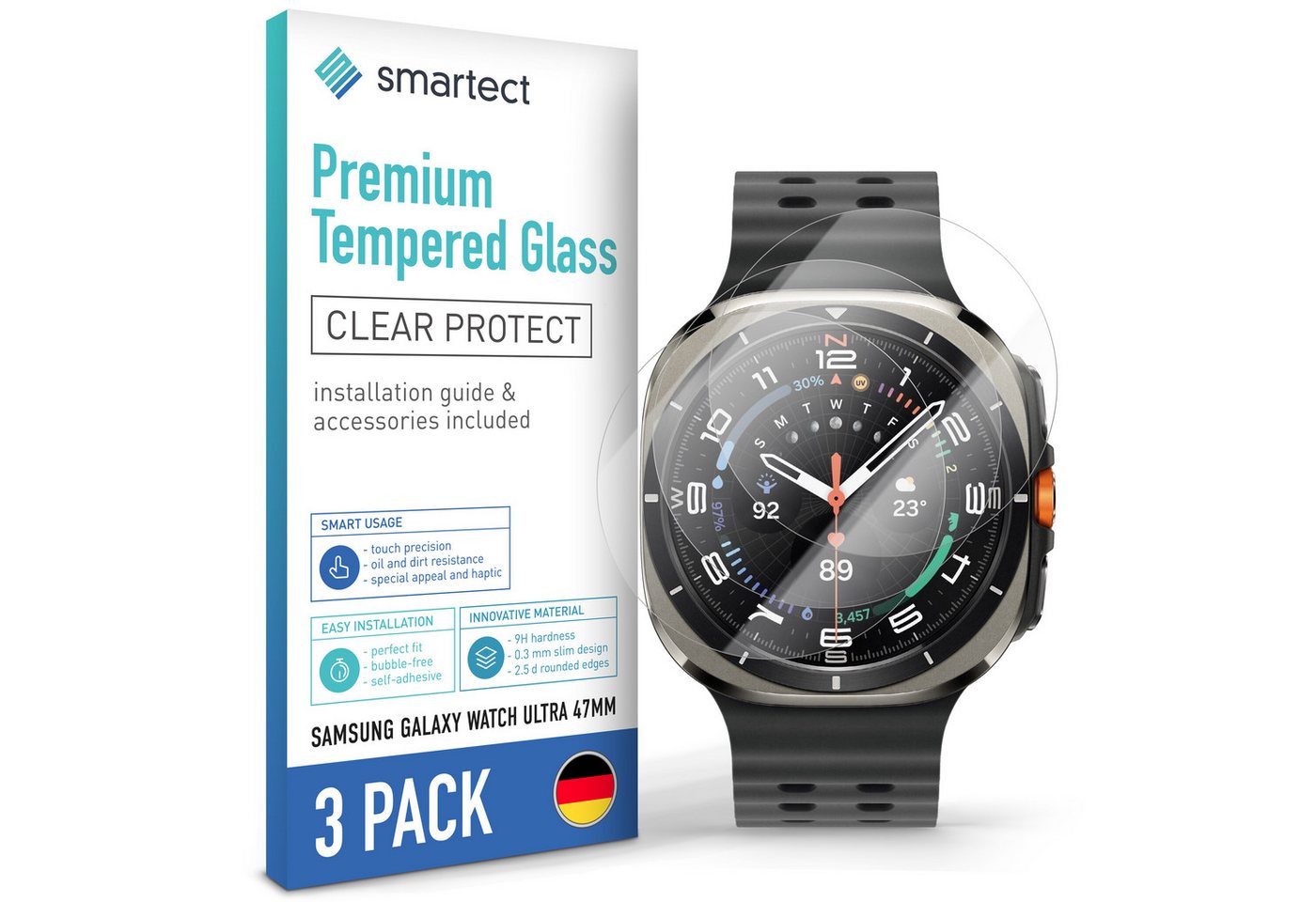 smartect Displayschutzglas Schutzglas Klar für Samsung Galaxy Watch Ultra 47mm, 3 Stück für Samsung Galaxy Watch Ultra 47mm, 3 Stück, Anti-Fingerabdruck, 9H Härte, Blasenfreie Installation smartect Displayschutzglas Schutzglas Klar für Samsung Galaxy Watch Ultra 47mm, 3 Stück für Samsung Galaxy Watch Ultra 47mm, 3 Stück, Anti-Fingerabdruck, 9H Härte, Blasenfreie Installation von smartect