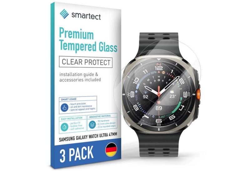 smartect Displayschutzglas Schutzglas Klar für Samsung Galaxy Watch Ultra 47mm, 3 Stück für Samsung Galaxy Watch Ultra 47mm, 3 Stück, Anti-Fingerabdruck, 9H Härte, Blasenfreie Installation von smartect