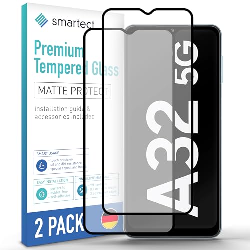 smartect Schutzglas [2 Stück, Full Screen Matt] kompatibel mit Samsung Galaxy A32 5G, HD Schutzfolie Anti-Kratzer, Blasenfrei, 9H Härte, entspiegelt, Ultrabeständig von smartect