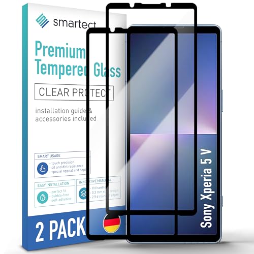 smartect Schutzglas [2 Stück, Full Screen] kompatibel mit Sony Xperia 5 V, HD Schutzfolie Anti-Kratzer, Blasenfrei, 9H Härte, 0.3 mm Ultra-klar, Ultrabeständig von smartect