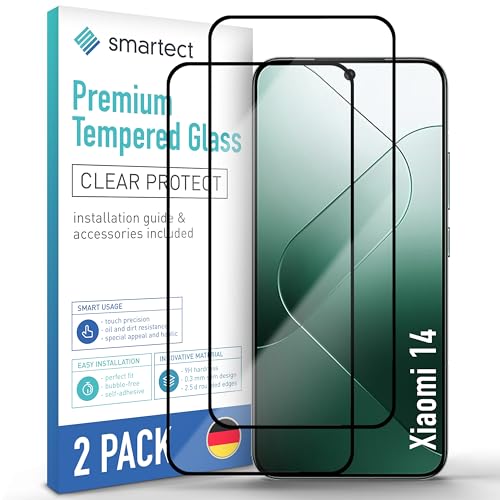SmarTect Schutzglas [2 Stück, Full Screen] kompatibel mit Xiaomi 14, HD Schutzfolie Anti-Kratzer, Blasenfrei, 9H Härte, 0.3 mm Ultra-klar, Ultrabeständig von SmarTect
