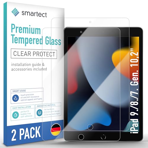 smartect Schutzglas [2 Stück, Klar] kompatibel mit Apple iPad 9./8./7. Gen. 10,2"(2021/2020/2019), HD Schutzfolie Anti-Kratzer, Blasenfrei, 9H Härte, 0.3 mm Ultra-klar, Ultrabeständig von smartect