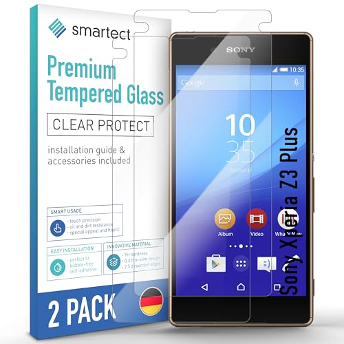 smartect Schutzglas [2 Stück, Klar] kompatibel mit Sony Xperia Z3 Plus, HD Schutzfolie Anti-Kratzer, Blasenfrei, 9H Härte, 0.3 mm Ultra-klar, Ultrabeständig von smartect