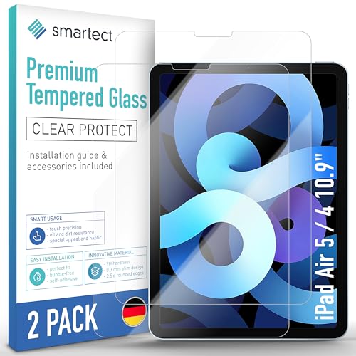 smartect Schutzglas [2 Stück, Klar] kompatibel mit iPad Air 5/4 10.9" (2022/2020), HD Schutzfolie Anti-Kratzer, Blasenfrei, 9H Härte, 0.3 mm Ultra-klar, Ultrabeständig von smartect