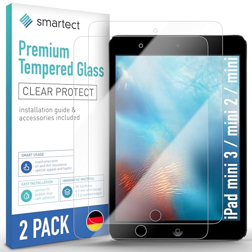 smartect Schutzglas [2 Stück, Klar] kompatibel mit iPad mini 3 / mini 2 / mini, HD Schutzfolie Anti-Kratzer, Blasenfrei, 9H Härte, 0.3 mm Ultra-klar, Ultrabeständig von smartect