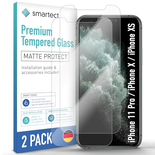 SmarTect Schutzglas [2 Stück, Matt] kompatibel mit Apple iPhone XS/X / 11 Pro, HD Schutzfolie Anti-Kratzer, Blasenfrei, 9H Härte, entspiegelt, Ultrabeständig von SmarTect