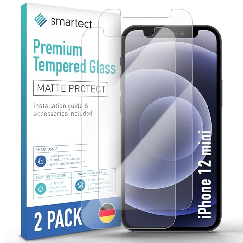 smartect Schutzglas [2 Stück, Matt] kompatibel mit iPhone 12 mini, HD Schutzfolie Anti-Kratzer, Blasenfrei, 9H Härte, entspiegelt, Ultrabeständig von smartect