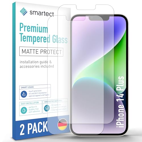 SmarTect Schutzglas [2 Stück, Matt] kompatibel mit iPhone 14 Plus, HD Schutzfolie Anti-Kratzer, Blasenfrei, 9H Härte, entspiegelt, Ultrabeständig von SmarTect