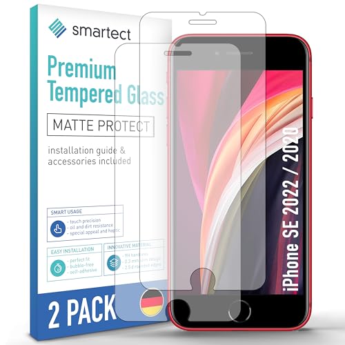 SmarTect Schutzglas [2 Stück, Matt] kompatibel mit iPhone SE 2022/2020, HD Schutzfolie Anti-Kratzer, Blasenfrei, 9H Härte, entspiegelt, Ultrabeständig von SmarTect