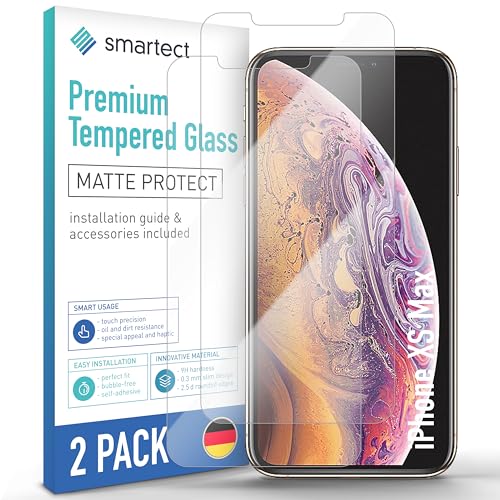 SmarTect Schutzglas [2 Stück, Matt] kompatibel mit iPhone XS Max, HD Schutzfolie Anti-Kratzer, Blasenfrei, 9H Härte, entspiegelt, Ultrabeständig von SmarTect