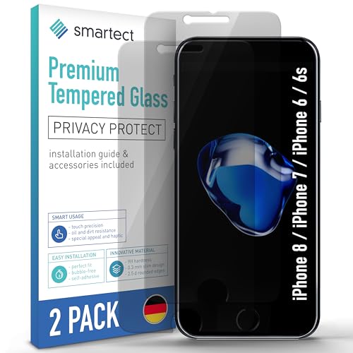 smartect Schutzglas [2 Stück, Privacy] kompatibel mit Apple iPhone 8 / iPhone 7 / iPhone 6 / 6s, Sichtschutzfolie Anti-Kratzer, Blasenfrei, 9H Härte, Anti-Spy, Ultrabeständig von smartect