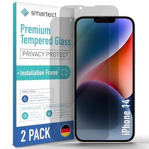 smartect Schutzglas [2 Stück, Privacy] kompatibel mit iPhone 14, inkl. Positionierhilfe, Sichtschutzfolie Anti-Kratzer, Blasenfrei, 9H Härte, Anti-Spy, Ultrabeständig von smartect