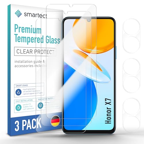 smartect Schutzglas [3 + 3 Stück, Klar] kompatibel mit Honor X7, Display + Kamera, HD Schutzfolie Anti-Kratzer, Blasenfrei, 9H Härte, 0.3 mm Ultra-klar, Ultrabeständig von smartect