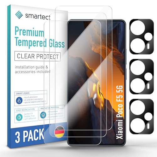 smartect Schutzglas [3 + 3 Stück, Klar] kompatibel mit Xiaomi Poco F5 5G, Display + Kamera, HD Schutzfolie Anti-Kratzer, Blasenfrei, 9H Härte, 0.3 mm Ultra-klar, Ultrabeständig von smartect