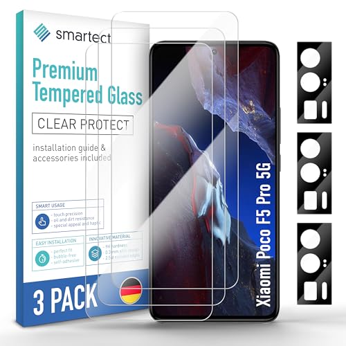 smartect Schutzglas [3 + 3 Stück, Klar] kompatibel mit Xiaomi Poco F5 Pro 5G, Display + Kamera, HD Schutzfolie Anti-Kratzer, Blasenfrei, 9H Härte, 0.3 mm Ultra-klar, Ultrabeständig von smartect