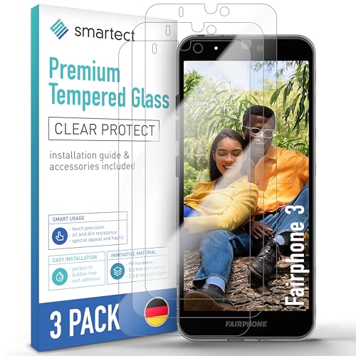 smartect Schutzglas [3 Stück, Klar] kompatibel mit Fairphone 3/3+, HD Schutzfolie Anti-Kratzer, Blasenfrei, 9H Härte, 0.3 mm Ultra-klar, Ultrabeständig von smartect
