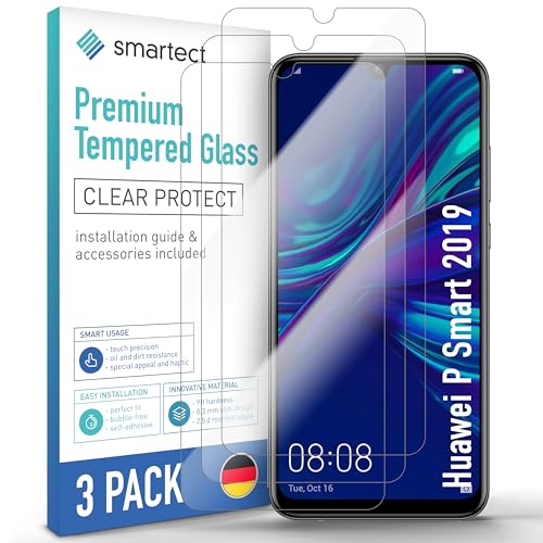 smartect Schutzglas [3 Stück, Klar] kompatibel mit Huawei P Smart 2019, HD Schutzfolie Anti-Kratzer, Blasenfrei, 9H Härte, 0.3 mm Ultra-klar, Ultrabeständig von smartect