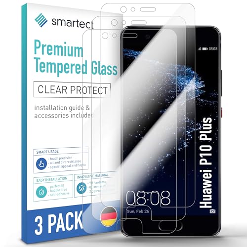 smartect Schutzglas [3 Stück, Klar] kompatibel mit Huawei P10 Plus, HD Schutzfolie Anti-Kratzer, Blasenfrei, 9H Härte, 0.3 mm Ultra-klar, Ultrabeständig von smartect