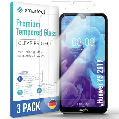 smartect Schutzglas [3 Stück, Klar] kompatibel mit Huawei Y5 2019, HD Schutzfolie Anti-Kratzer, Blasenfrei, 9H Härte, 0.3 mm Ultra-klar, Ultrabeständig von smartect