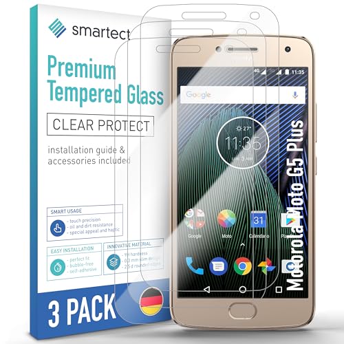 smartect Schutzglas [3 Stück, Klar] kompatibel mit Lenovo Moto G5 Plus, HD Schutzfolie Anti-Kratzer, Blasenfrei, 9H Härte, 0.3 mm Ultra-klar, Ultrabeständig von smartect