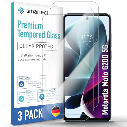 smartect Schutzglas [3 Stück, Klar] kompatibel mit Motorola Moto G200 5G, HD Schutzfolie Anti-Kratzer, Blasenfrei, 9H Härte, 0.3 mm Ultra-klar, Ultrabeständig von smartect