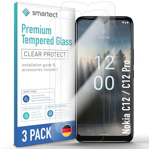 smartect Schutzglas [3 Stück, Klar] kompatibel mit Nokia C12 / C12 Pro, HD Schutzfolie Anti-Kratzer, Blasenfrei, 9H Härte, 0.3 mm Ultra-klar, Ultrabeständig von smartect